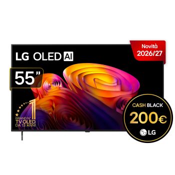 Vista frontale di TV 55 pollici LG OLED AI B6E 4K Smart TV 2026 OLED55B6ELC