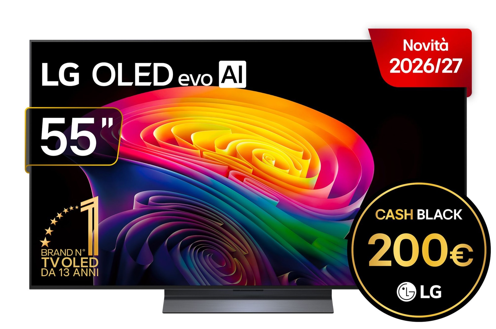 Vista frontale di TV 55 pollici LG OLED evo AI C6 Pro 4K Smart TV 2026 OLED55C66LB