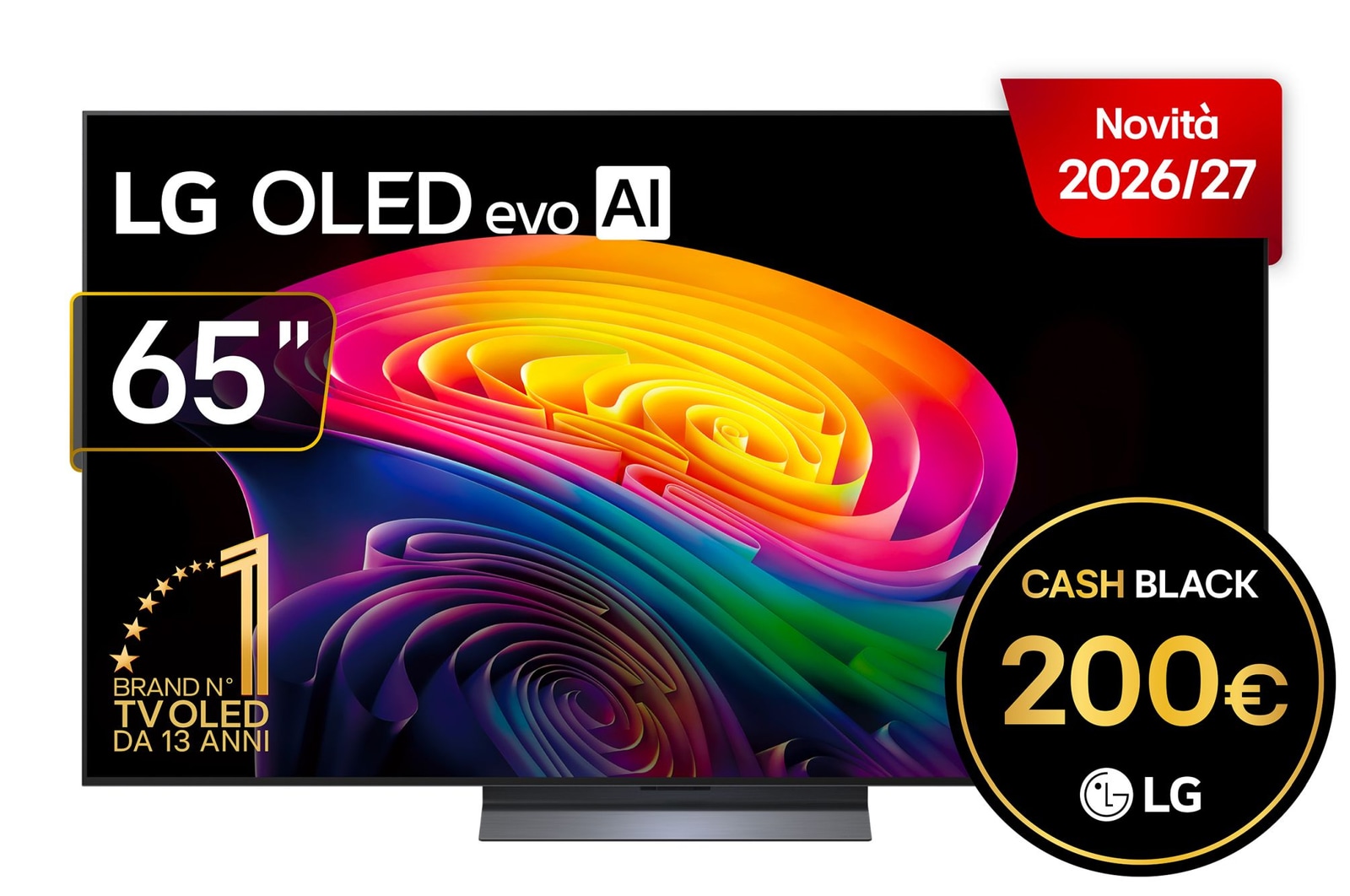 Vista frontale di TV 65 pollici LG OLED evo AI C6 Pro 4K Smart TV 2026 OLED65C66LB