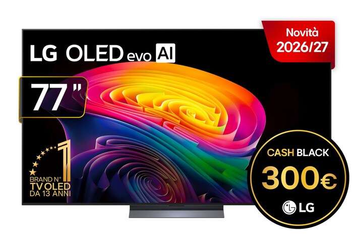 Foto frontale TV OLED77C66LB 2026 con bollo cashback