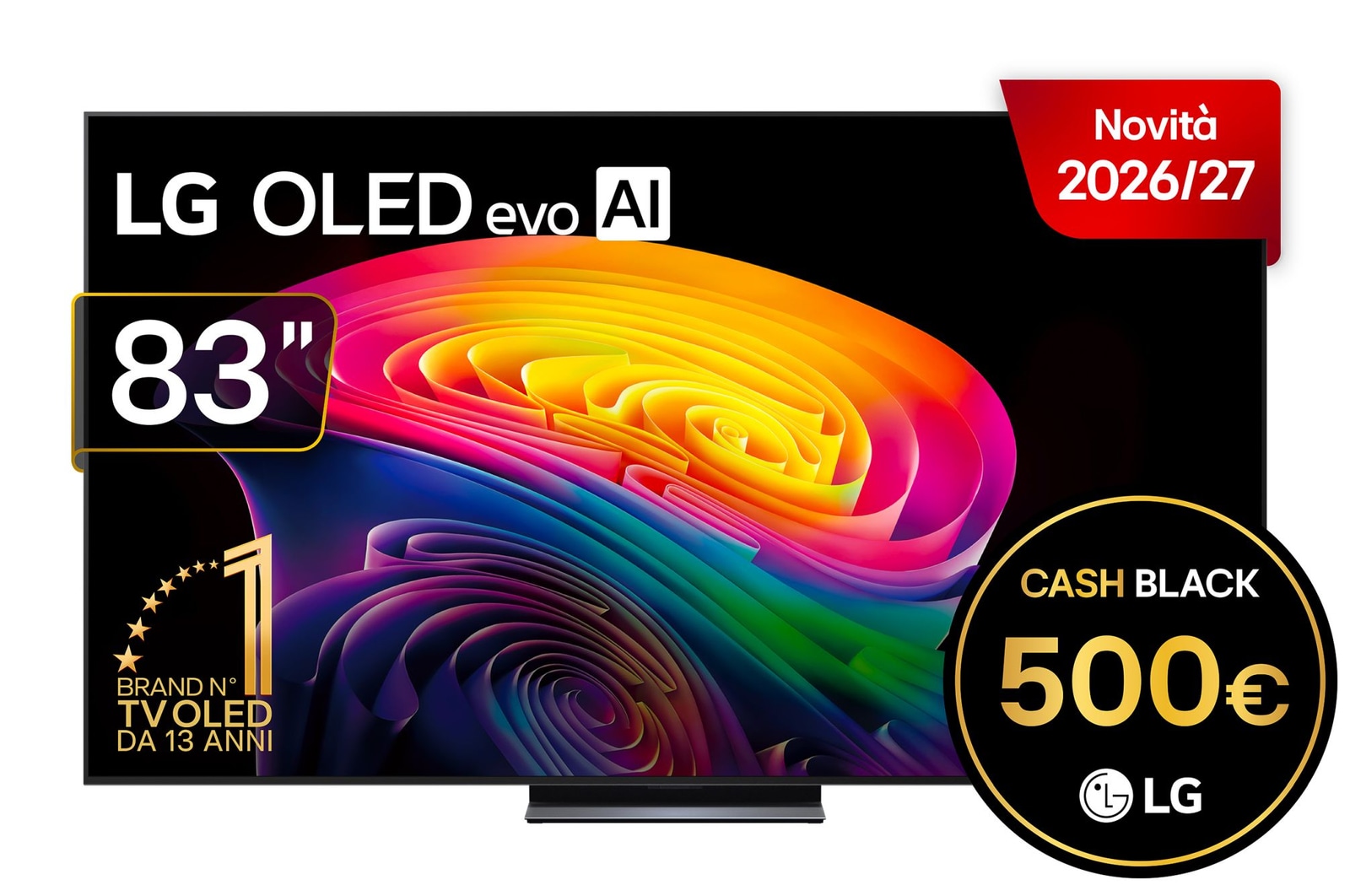 Vista frontale di TV 83 pollici LG OLED evo AI C6 Pro 4K Smart TV 2026 OLED83C66LB