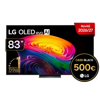 Vista frontale di TV 83 pollici LG OLED evo AI C6 Pro 4K Smart TV 2026 OLED83C66LB