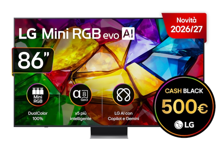 Vista frontale LG 86MRGB88B6B, TV 86 pollici LG Mini RGB MRGB88 con cashback