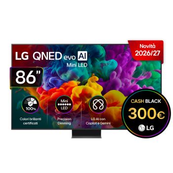 Vista frontale di TV 86 pollici LG QNED evo AI MiniLED QNED87B 4K Smart TV 2026 86QNED87B6A