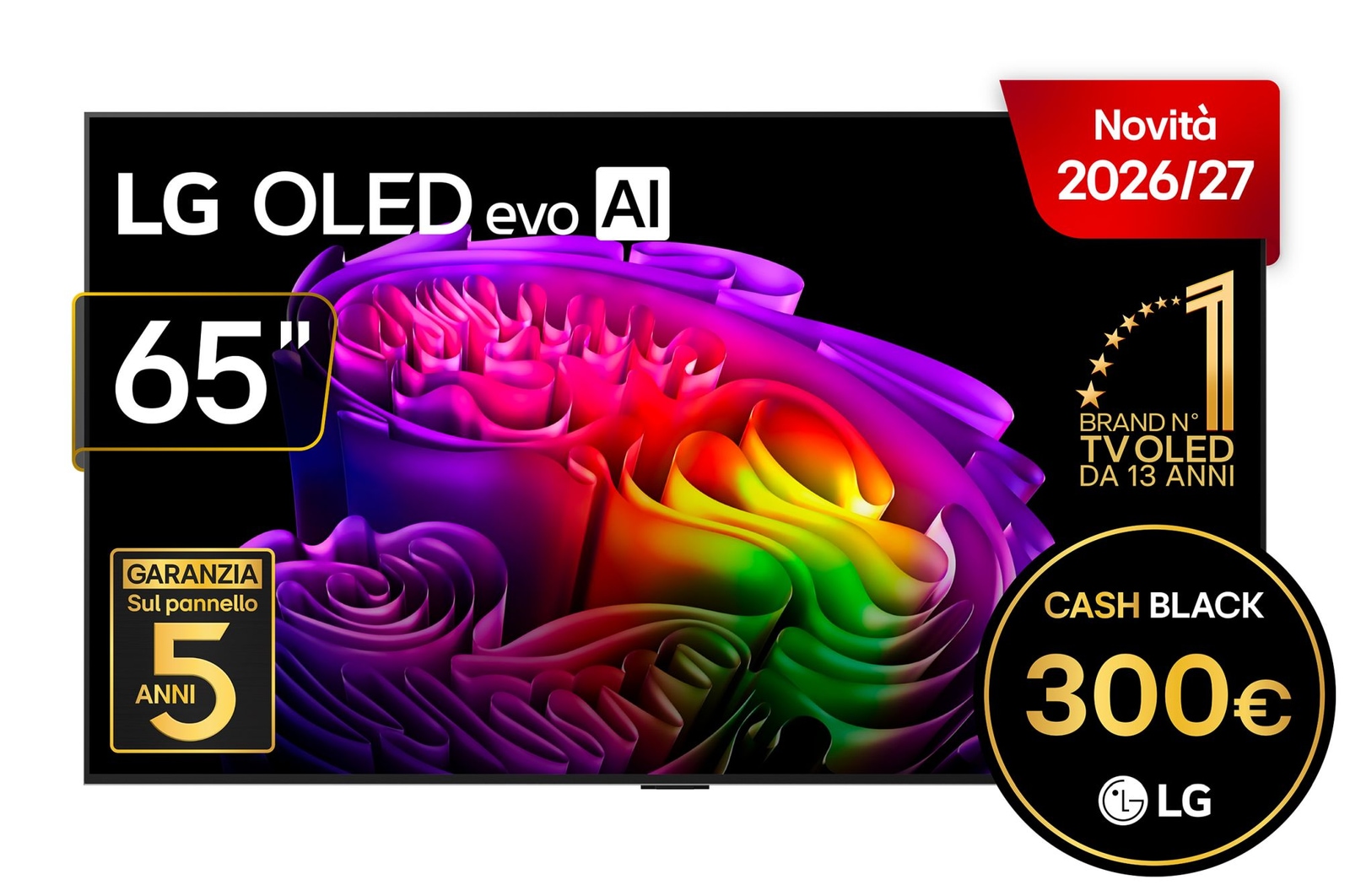 Vista frontale di TV 65 pollici LG OLED evo AI G6S 4K Smart TV 2026 OLED65G66LS