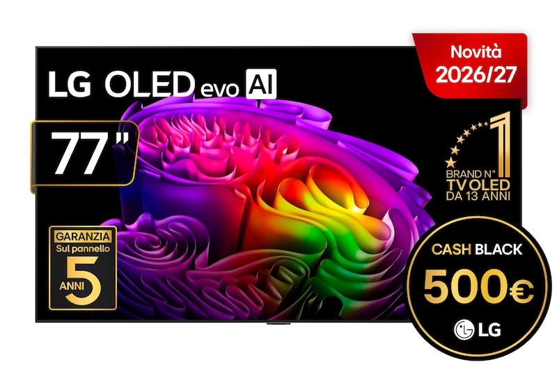 Vista frontale di TV 77 pollici LG OLED evo AI G6 4K Smart TV 2026 OLED77G64LW