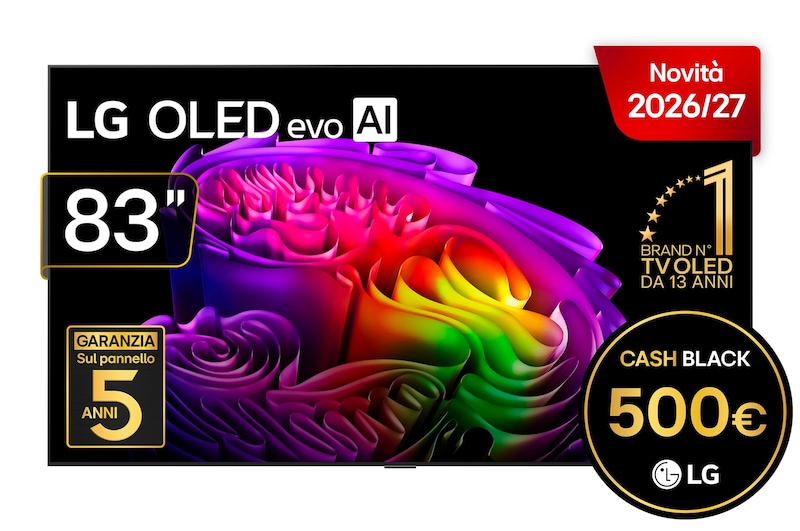 Vista frontale di TV 83 pollici LG OLED evo AI G6 4K Smart TV 2026 OLED83G64LW