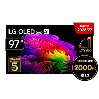 Vista frontale di Smart TV LG OLED evo AI G6 4K 2026 da 97 pollici OLED97G64LW