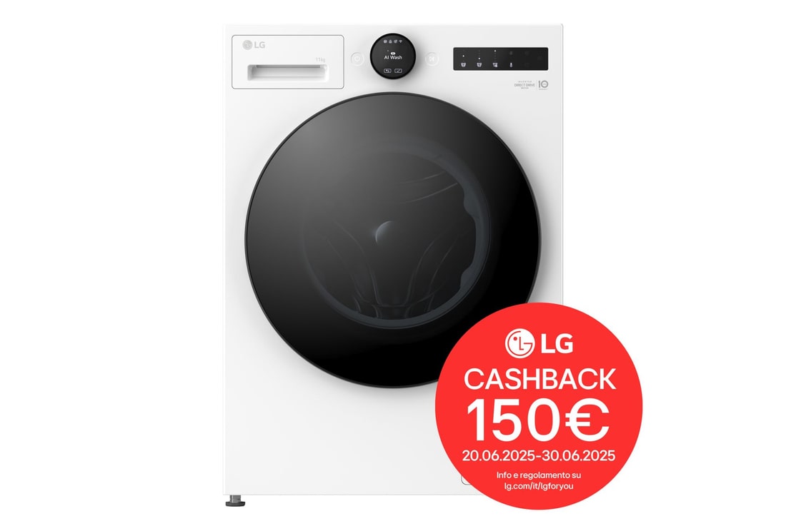 Immagine frontale della lavatrice LG F4X70011TWB serie X7 classe A-40%