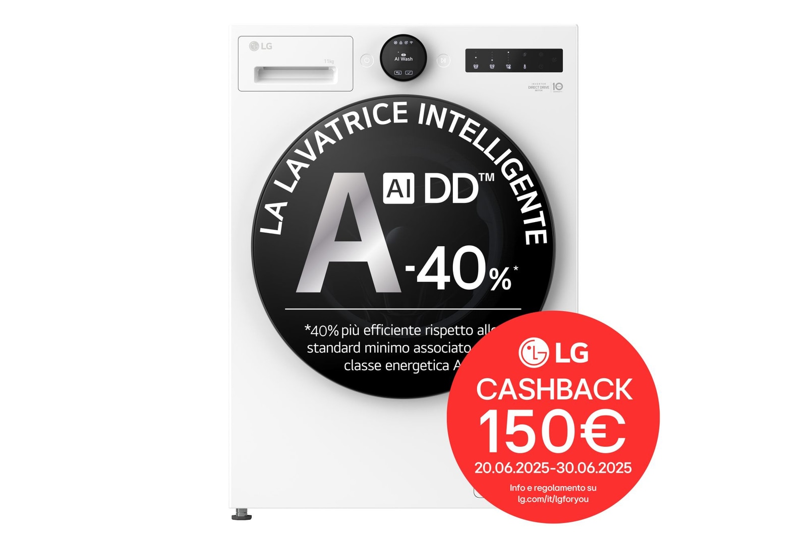 Immagine frontale della lavatrice LG F4X70011TWB serie X7 classe A-40%