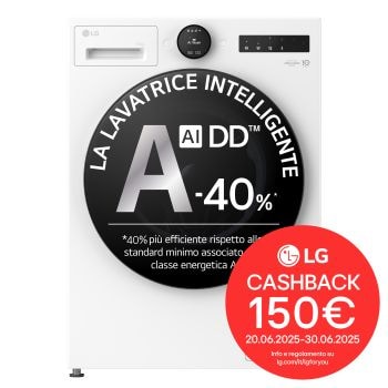 Immagine frontale della lavatrice LG F4X70011TWB serie X7 classe A-40%