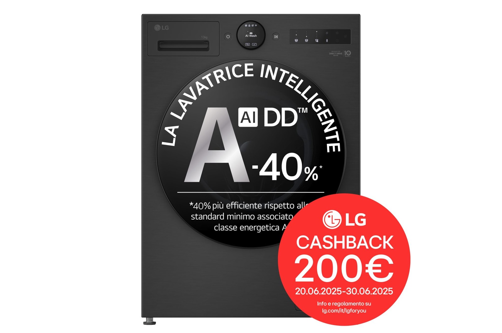 Immagine frontale della lavatrice LG F4X70013TBB serie X7 classe A-40%