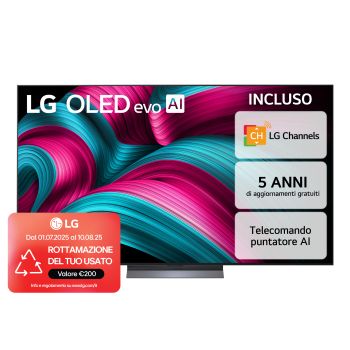 Vista frontale di una TV 65 pollici LG OLED evo AI C5 4K Smart TV 2025 OLED65C55LA