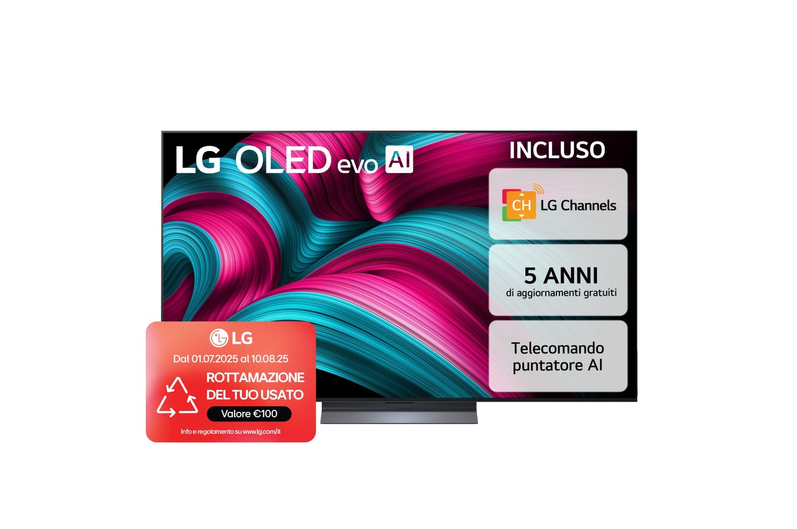 Foto frontale del TV LG OLED evo AI C5 4K 65 pollici