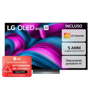 Vista frontale di una TV 65 pollici LG OLED evo AI C5 4K Smart TV 2025 OLED65C55LA