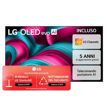 Vista frontale di una TV 65 pollici LG OLED evo AI C5 4K Smart TV 2025 OLED65C55LA