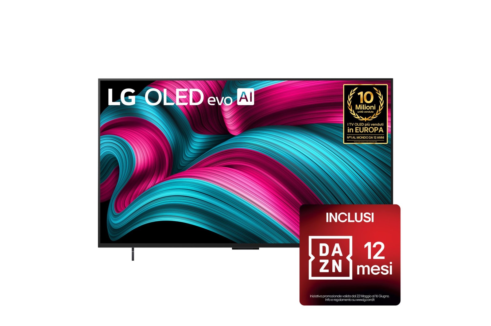 Vista frontale di una TV 65 pollici LG OLED evo AI C5 4K Smart TV 2025 OLED65C55LA