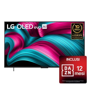 Vista frontale di una TV 65 pollici LG OLED evo AI C5 4K Smart TV 2025 OLED65C55LA