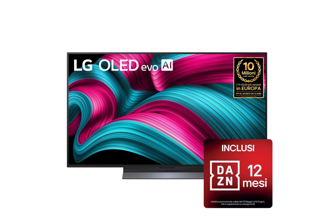 Vista frontale di una TV 65 pollici LG OLED evo AI C5 4K Smart TV 2025 OLED65C55LA