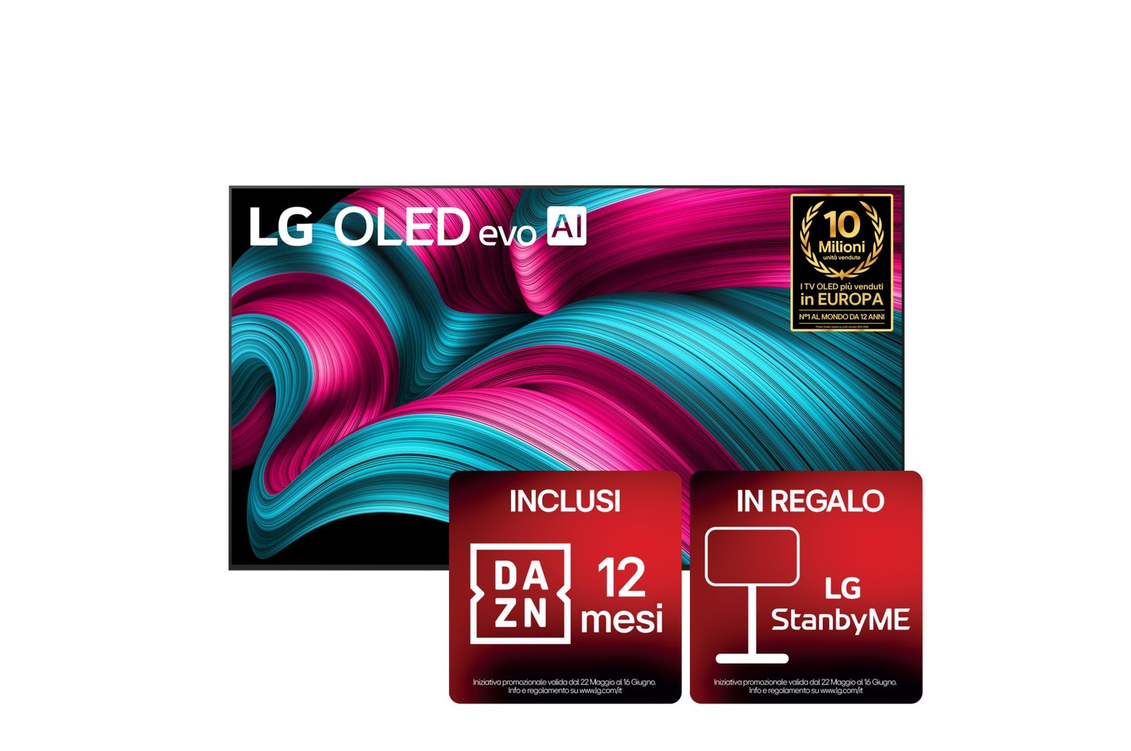 Vista frontale di una TV 65 pollici LG OLED evo AI C5 4K Smart TV 2025 OLED65C55LA
