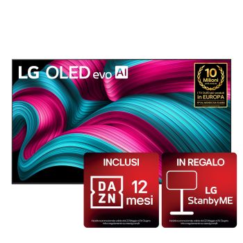 Vista frontale di una TV 65 pollici LG OLED evo AI C5 4K Smart TV 2025 OLED65C55LA