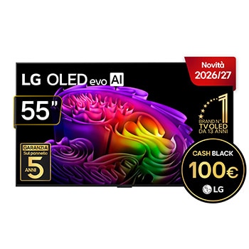 Vista frontale di TV 55 pollici LG OLED evo AI G6 4K Smart TV 2026 OLED55G64LW