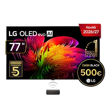 Vista frontale di Wallpaper TV 77 pollici LG OLED evo AI W6 True Wireless 4K Smart TV 2026 OLED77W69LA