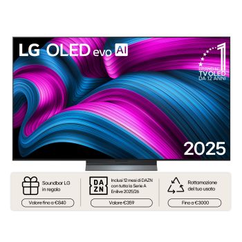 Vista frontale di una TV 65 pollici LG OLED evo AI C5 4K Smart TV 2025 OLED65C55LA