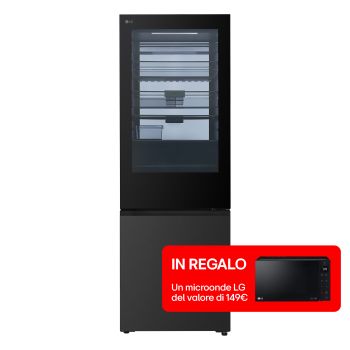 Vista frontale di Frigorifero combinato Fit & Max 70cm InstaView | Classe C, 465L | AI Fresh, Wi-Fi, Door Cooling, Fresh Converter, Total No Frost | Essence Black Steel GBGW92GCEV