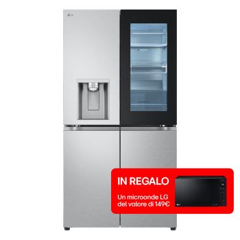 Vista frontale di Frigorifero Multidoor InstaView | Classe E, 638L | Wi-Fi, Dispenser UVnano con allaccio, Metal Fresh, No frost | Acciaio GMG960MBJE