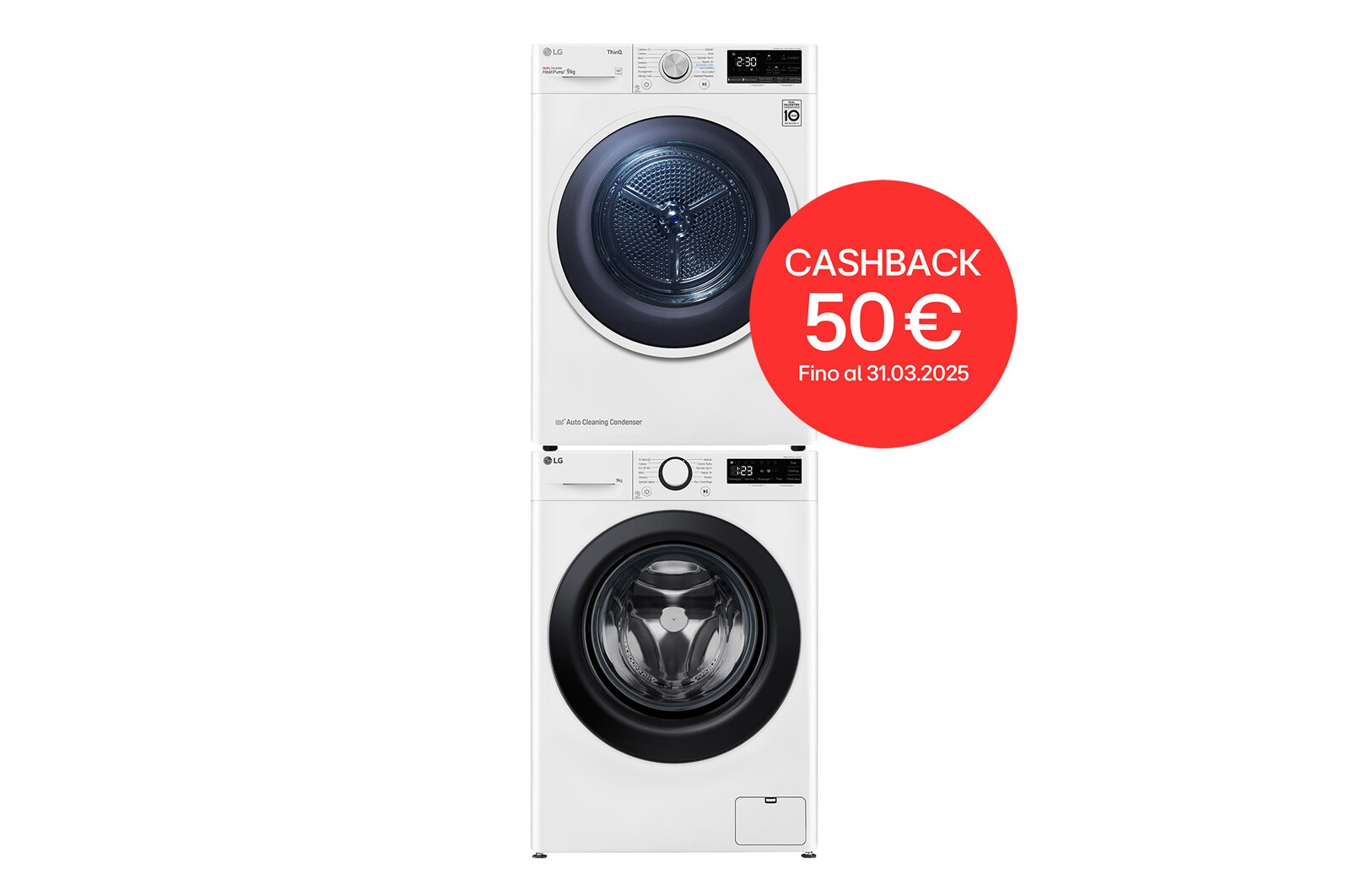 Vista frontale di Offerta Kit Esclusivo: Lavatrice 9kg AI DD™ Serie R3 Classe A-10% + Asciugatrice 9kg Pompa di calore DUAL Inverter classe A+++ F4R3009NNWB.RH90V9