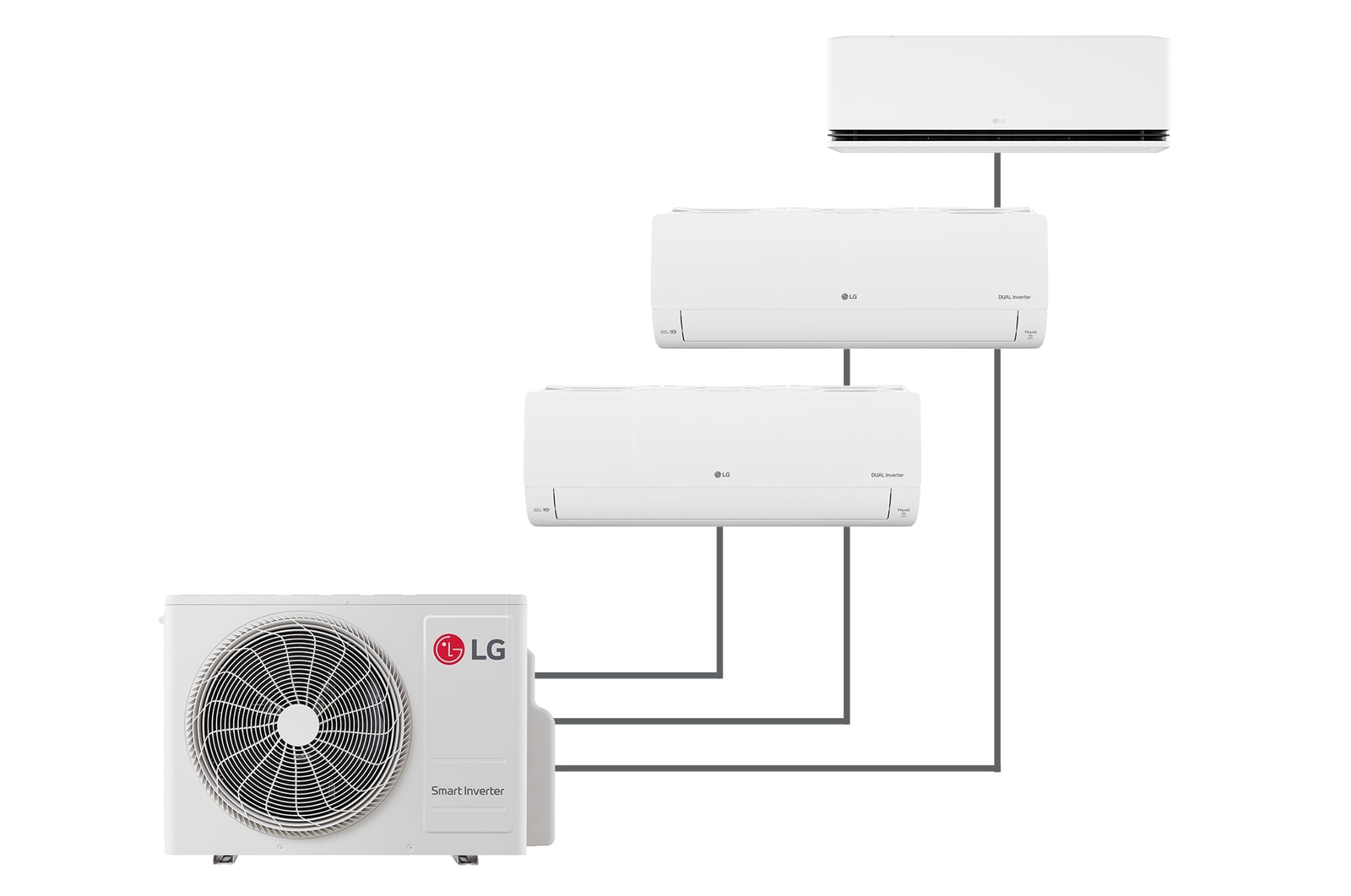 Vista frontale di Offerta Kit Esclusivo: MU3R19.U23 &#43; DUALCOOL Libero Smart Climatizzatore Inverter 9000 BTU, Wi-Fi ThinQ®, Riscaldamento, Comfort Air &#43; H12S1D.NS1 3S1SMT912.MULTI