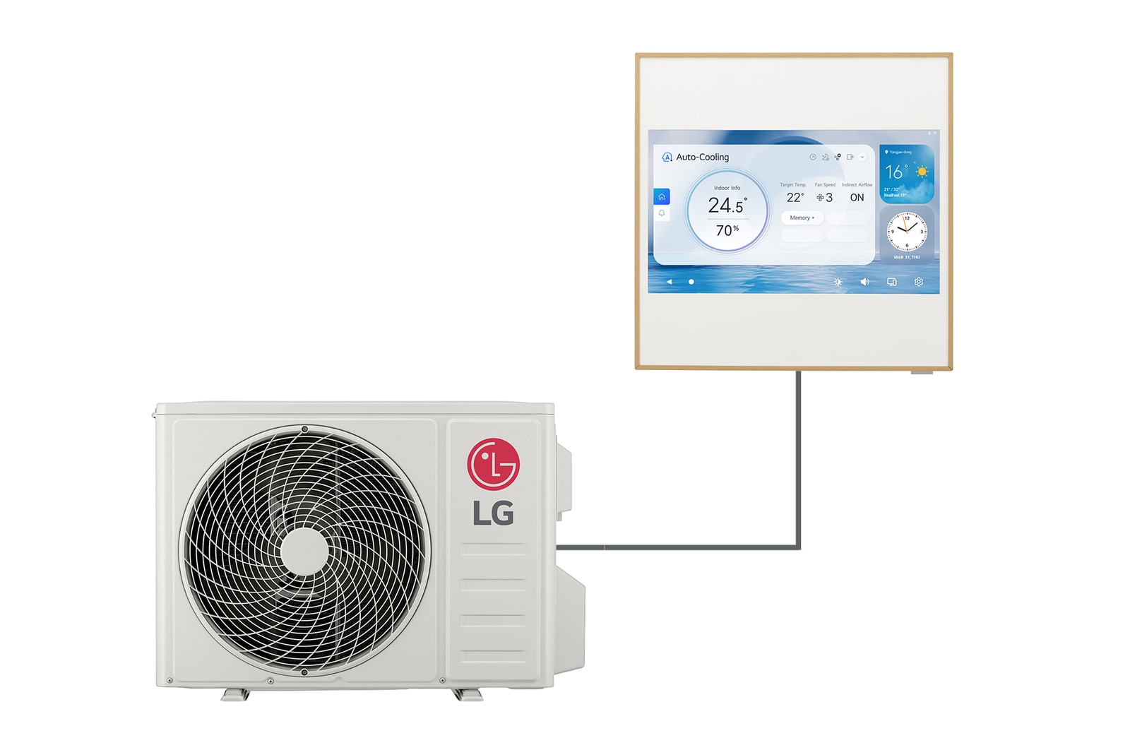 Vista frontale di Condizionatore monosplit ARTCOOL Gallery LCD | 9000 BTU | Raffrescamento, Riscaldamento, Flusso aria 3D, Wi-Fi A09GA2S