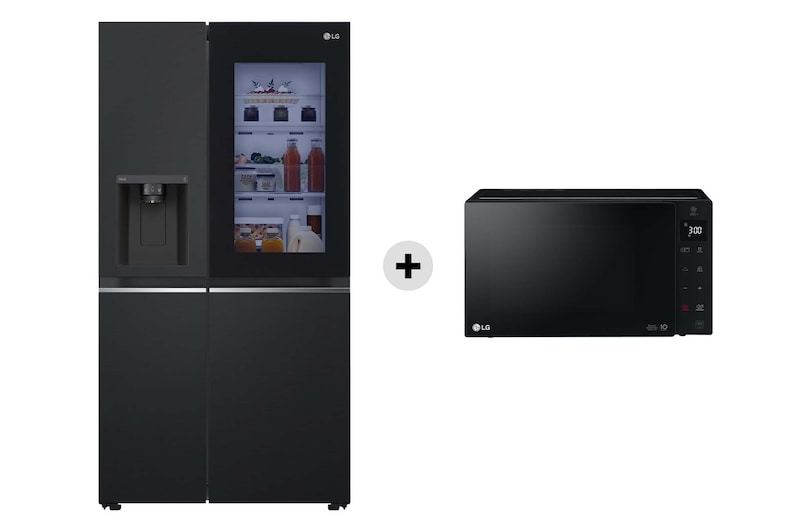 Vista frontale di Offerta Kit Esclusivo: Frigorifero Side-by-Side InstaView | Classe E + Microonde 25 litri, potenza 1000W GSGV81EPLL.MHGDS