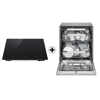 Vista frontale di Offerta Kit Esclusivo: Piano cottura induzione 60cm | 4 zone, 1 flex, Wi-Fi + Lavastoviglie a scomparsa totale | QuadWash Serie 4, Classe A 43dB | 14 coperti, Vapore, Info Light, Cerniere sliding CBIZ2435B.DB476N