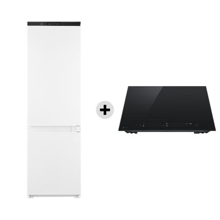 Vista frontale di Offerta Kit Esclusivo: Frigorifero da incasso | Classe E, 233L | Metal Fresh, Cerniere a scorrimento, Total No Frost, Porte reversibili + Piano cottura induzione 60cm | 4 zone, 1 flex, Wi-Fi CBIZ2435B.GTFN25T