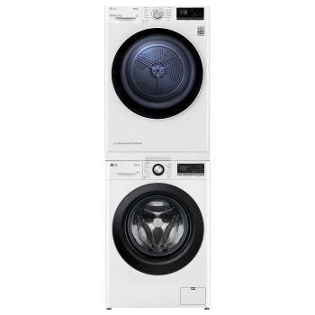 Vista frontale di Offerta Kit Esclusivo: Lavatrice 9kg AI DD™ | Serie R3 Classe A-10% + Asciugatrice 9kg Pompa di calore DUAL Inverter | Serie V5 Classe D + Kit di giunzione per colonna bucato con ripiano estraibile F4R3509NSWB.RH90V52