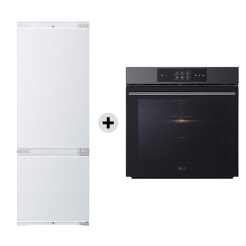 Vista frontale di Offerta Kit Esclusivo: Frigorifero da Incasso Fit&Max 75 | Classe C, 386 L, AI Fresh, Wi-Fi, Door & Linear Cooling, Fresh Converter, Total No Frost + Forno a Vapore InstaView 76 L | Classe A++ | Air Fry, Air Sous Vide, Pizza 300°C, Blue EasyClean, Wi-Fi | Nero WSED7665B.CCJ7396