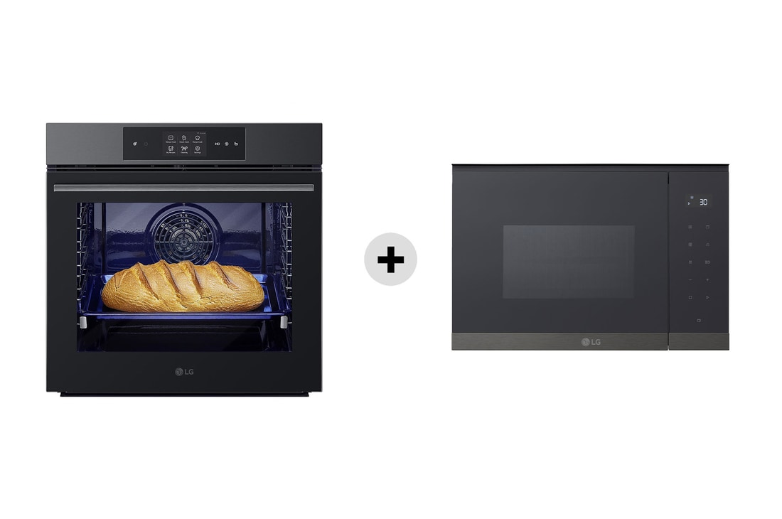 Forno a vapore InstaView | 76L Classe A++ | Nero + Microonde da incasso 25 litri, 900W | Nero/deco acciaio nero