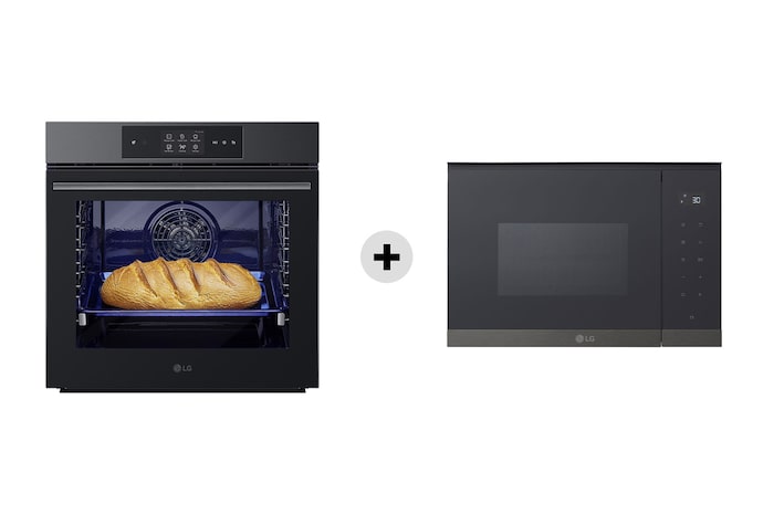 Forno a vapore InstaView | 76L Classe A++ | Nero + Microonde da incasso 25 litri, 900W | Nero/deco acciaio nero