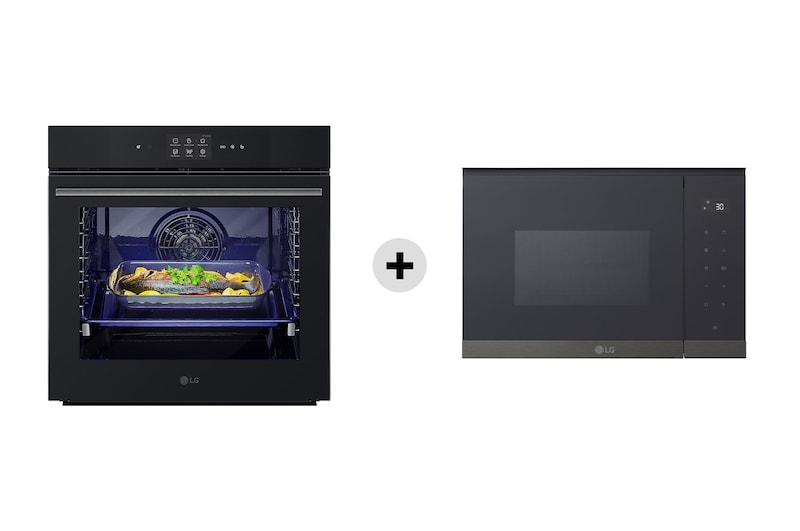 Kit Esclusivo: Forno 100% vapore InstaView | 76L Classe A++ | Nero + Microonde da incasso 25 litri, 900W | Nero/deco acciaio nero