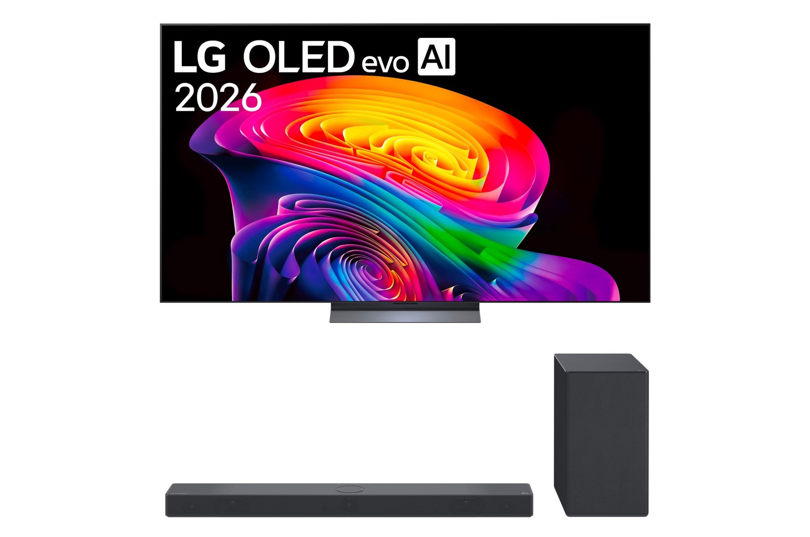 Vista frontale di Offerta Kit Esclusivo: TV 77 pollici LG OLED evo AI C6 + Soundbar SC9S 3.1.3 canali, 400W OLED77C65.SC9S