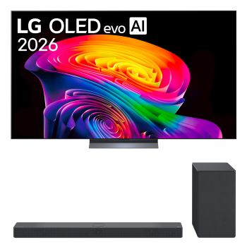 Vista frontale di Offerta Kit Esclusivo: TV 77 pollici LG OLED evo AI C6 + Soundbar SC9S 3.1.3 canali, 400W OLED77C65.SC9S