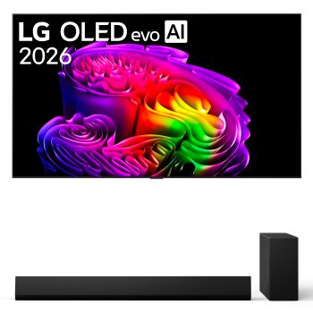 Vista frontale di Offerta Kit Esclusivo: TV 83 pollici LG OLED evo AI G6 4K + Soundbar SG10TY I 420W su 3.1 canali OLED83G6.SG10TY