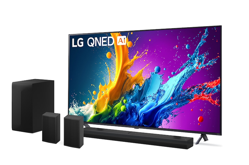 Foto frontale TV e Soudbar 55QNED80T6A.S70TR