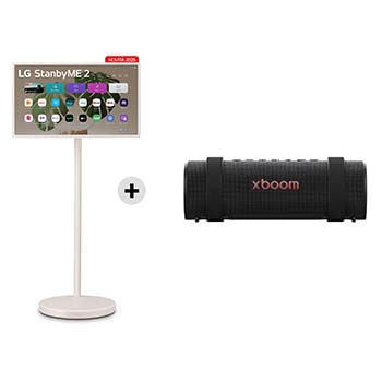 Vista frontale di Offerta Kit Esclusivo: StanbyME 2 Schermo super portatile da 27'' Touchscreen webOS + xboom Grab by will.i.am | Speaker Bluetooth 30W 27LX6TDGA.GRAB