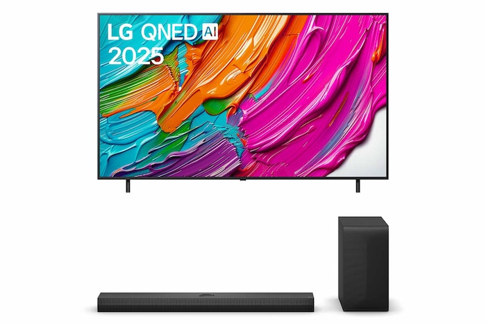 Foto frontale TV e Soundbar 75QNED8EA6B.S70TY