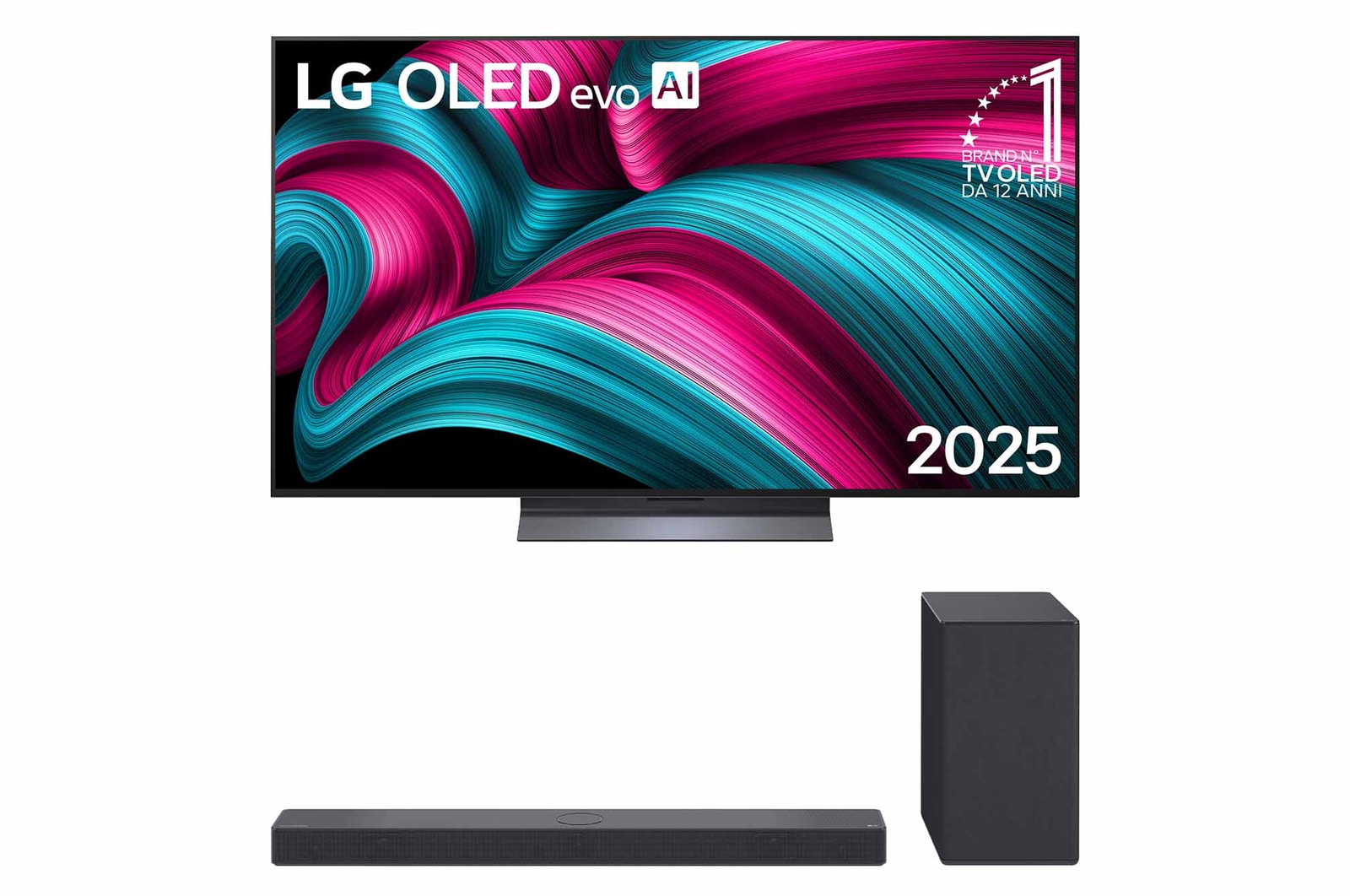 Foto frontale kit esclusivo TV e Soundbar OLED55C55.SC9S