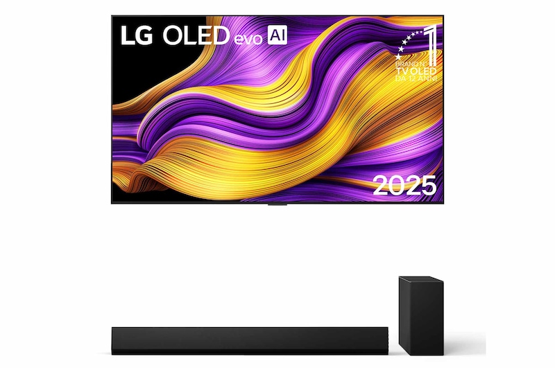 Vista frontale di Offerta Kit Esclusivo: TV 65 pollici LG OLED evo AI G5 4K + Soundbar SG10TY I 420W su 3.1 canali OLED65G54.SG10TY