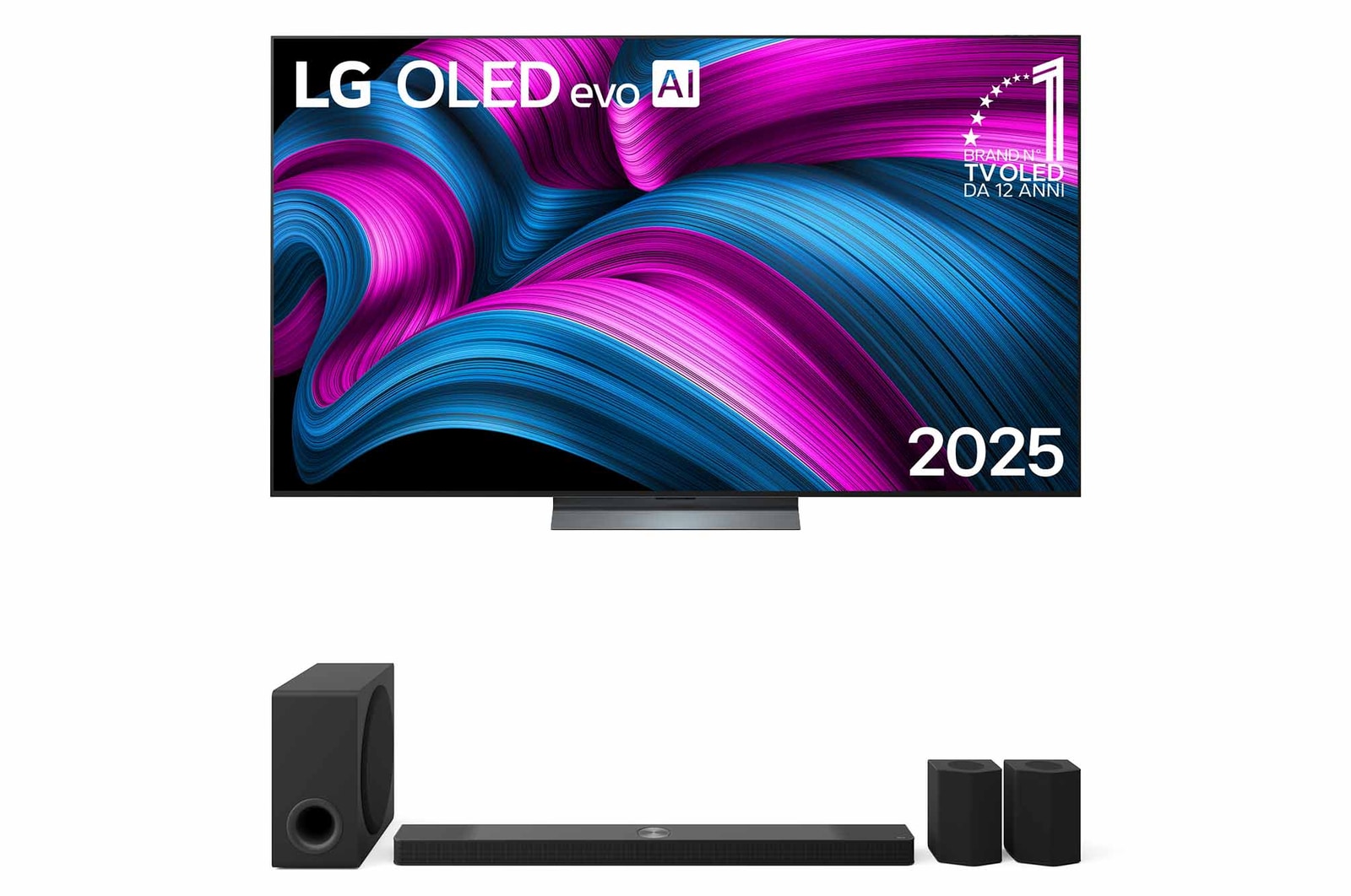 Vista frontale di Offerta Kit Esclusivo: TV 77 pollici LG OLED evo AI C5 4K + Soundbar Home Cinema LG S95TR OLED77C5E.S95TR